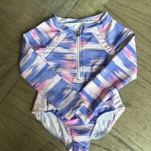 Young Hearts Swim Girls One Piece Long Sleeve Stripes Zip Up Swimsuit Size 3T